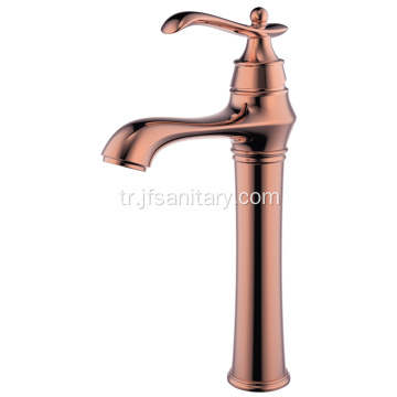 Rose Gold Pirinç Tek Kollu Lavabo Bataryası Uzun